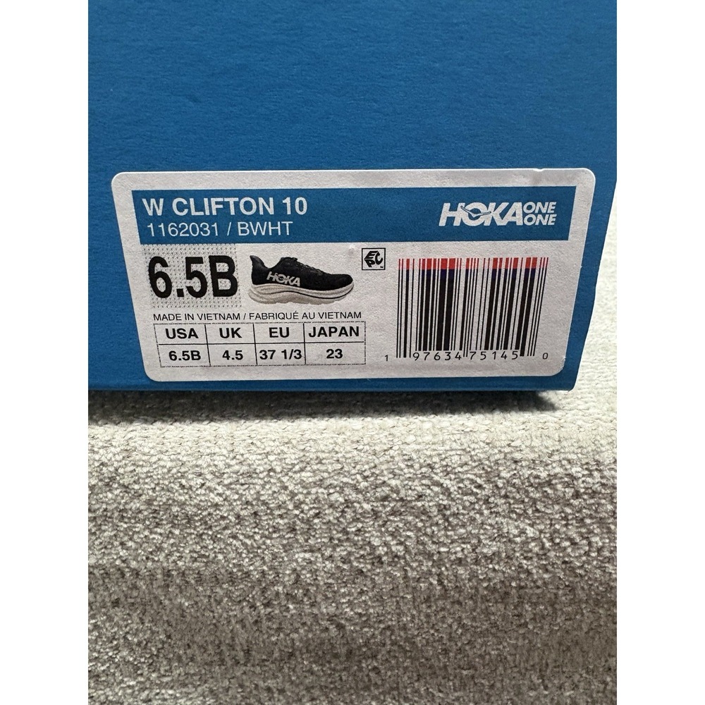 Women's Size 6.5 - Hoka One Clifton 10 Black / White Running Shoes 1162031 BWHT - Picture 8 of 8